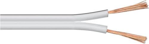 electrosmart 20m White Loud Speaker Cable Wire - Multi-Strand Ideal for Car Audio & Home HiFi - Outside Dimensions of Cable: 4mm x 2mm