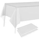 PLULON 2Pcs White Tablecloth Plastic Table Cover 137 x 274cm Rectangle Table Cover for Baby Shower Party Supplies Wedding Birthday Christmas Party Home Table Decorations