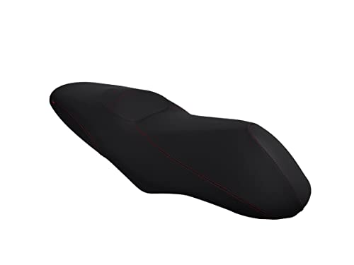 Moto Discovery Funda de Asiento Compatible con Yamaha X MAX 125/250 2014 2017 Color Negro con Costuras Rojas
