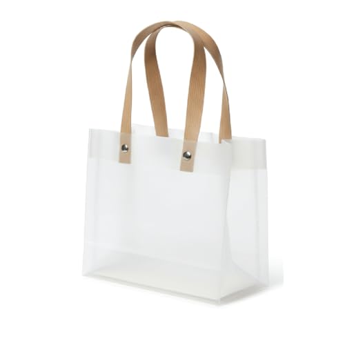 Red Dot Gift 10-Pack H14.5 * 19.50 * 8.5cm Clear PVC Gift Bags Frosted Transparent Plastic Totes with Karft Handles for Flowers Gifts and Party Treats Waterproof & Reusable