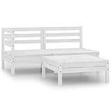 RCODSSK 3-TLG. Garten-Lounge-Set aus Massivholz Kiefer in Weiß mit modularem Paletten-Design – Outdoor-Sofagarnitur als Gartenmöbel-Set aus Holz