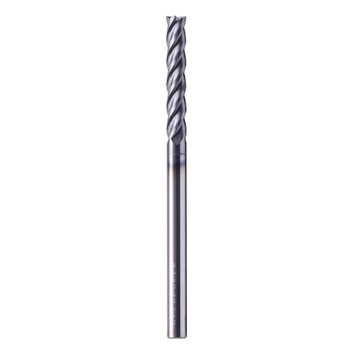 Image of 1 /4 inch 4 Flute Solid Carbide Long Square End Mill, 4 inch OAL, AlTiN Coated | 35 Helix, 1 /4 inch Cutting Dia, 1 /4 inch Shank Dia, 1-1 /2 inch LOC, for Milling Alloy Steel, Carbon Steel, Cast Iron, Copper