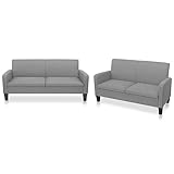 vidaXL Conjunto de Sofás de 2 Piezas Juego de Sillones de Salón Set de Tresillo Sala de Estar Asientos de Hogar Casa Tapizado de Tela Gris Claro