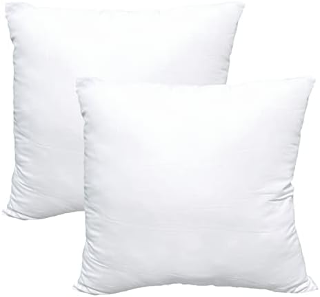 Obruosci Luxury Set of 2 Throw Pillow Inserts, 18 x 18 Hypoallergenic Ultra Soft White Polyester Microfiber Durable Couch Cushion Fillers