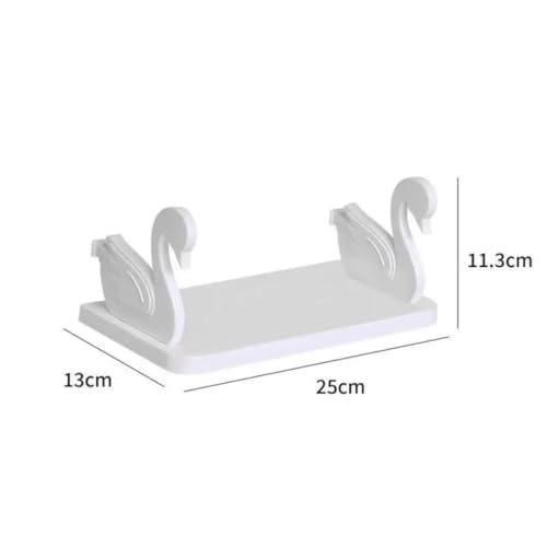 Image of Self Adhesive Floating Shelves Swan-Shaped Wall-Mounted Storage Rack Hanging Shelf with No-Drill Adhesive for Bathroom Vanity and Kitchen Organization,Toiletry Holder Entryway Stand Holder