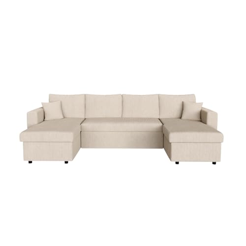 LOUNGITUDE Canapé d'angle panoramique Maria Convertible avec 2 coffres en