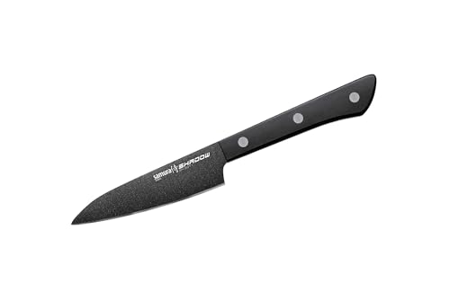 Samura SHADOW Küchenmesser – 99 mm Schälmesser aus japanischem Stahl mit schwarzer Antihaftbeschichtung für präzises und müheloses Schneiden in...