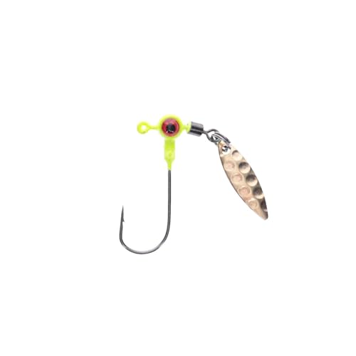 Strike King (MRCSHSIH116-1) Mr. Crappie Sausage Head Spin Terminal Tackle Jig Head, Color 1 - Chartreuse, 1/16 oz, 3/4\" Hammered Willow Leaf Blade, #2 Black Nickel Hook