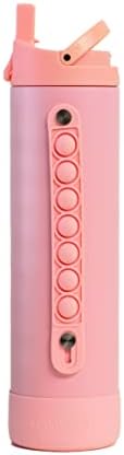 Elemental 20 oz Iconic Pop Fidget Water Bottles, Kids Bottles for School Girls and Boys, Triple Wall Vacuum Insulated Stainless Steel Leak Proof Kid Bottle with Straw Lid - Rose