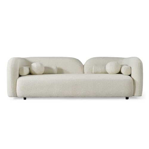 Image of CRAFTCITY Curved 3 Seater Cloud Sofa Upholstered 3 Seater Sofa for Living Room Bedroom Home Office Meeting Room Velvet Fabric Sofa (Beige)
