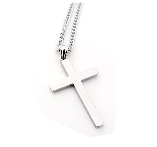 14K Mens Women Sterling Silver Traditional Cross Pendant 3mm Italian Cuban Chain Necklace for men women Fashion Jewelry,Wear Alone or with Pendant2