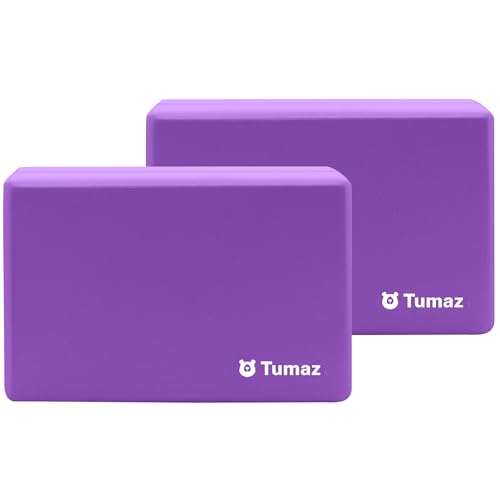 Tumaz Non-Slip Yoga Blocks 2-Pack – High Density/Lightweight EVA Foam & Natural Cork for Stability, Premium Set with E-Book Included