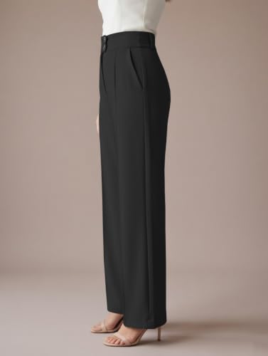 Image of GRECIILOOKS Korean Style Trousers | High Waist Wide Leg Formal Pants | Ankle Length Stretchable Office Wear | Button Closure Straight Fit | Regular Fit Pants for Women