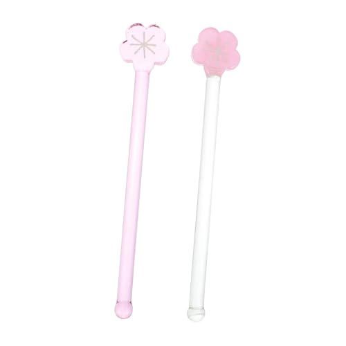 CIYODO 2Pcs Decorative Glass Swizzle Sticks with Long Handles Elegant Cocktail Stirring Rods for Coffee Beverages Parties Unique Flower Design for Home Bar Use