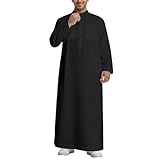 Cura: lavabile in lavatrice DUHENWU Costume da sceicco da uomo Abbigliamento islamico Musulmano Abbigliamento da preghiera per uomini Abaya Arabo Robe Islam Thobe Manica Lunga Camicia da notte Musulmani Abiti etro Tunica, O nero