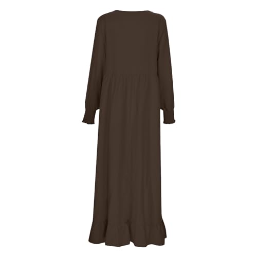 Robe coton lin musulman à volants coupe surdimensionnée col rond - 3