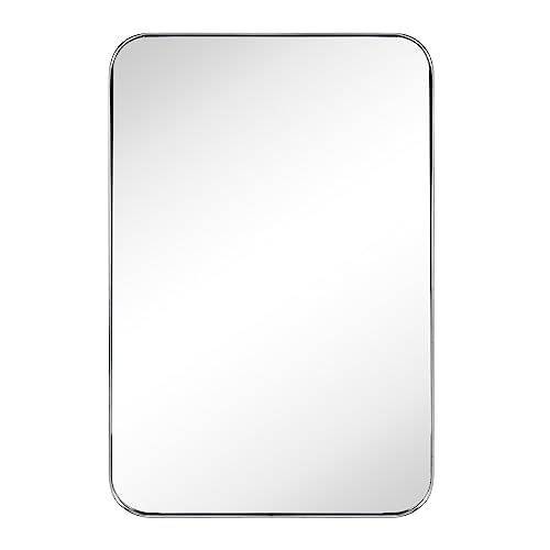 EGHOME Chrome Rectangle Recessed Bathroom Medicine Cabinet with Mirror Stainless Steel Metal Framed Rounded Rectangular Bathroom Cabinet with Mirror 16x24\'\' - Thumbnail 3