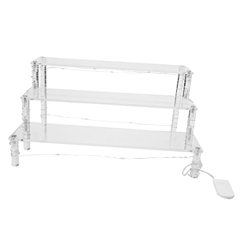 SOLUSTRE Clear LED Acrylic Display Stand for Desserts Glasses and Collectibles Multi Use Riser with Decorative String Lights for Home Office Organization