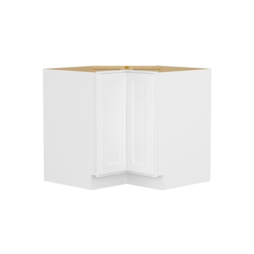 Image of Furinno Shaker EZ Reach Base Corner Diagonal Kitchen Cabinet, Ready to Assemble, 24 D x 33 W x 34.5 H, White