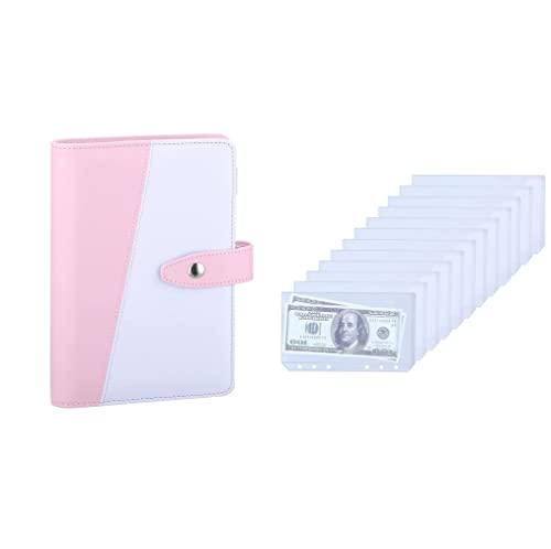 Antner A6 Pu Leather Notebook Binder (Pink And White) Bundle | 12Pcs Binder Pockets A6 Size 6-Holes #TOP21