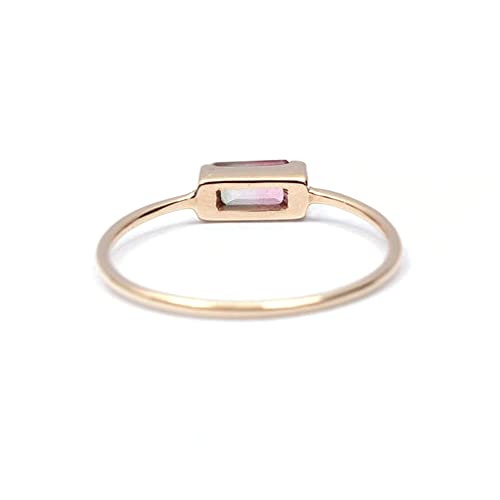 Gj Genuine 3 X 6 Mm Baguette Watermelon Tourmaline Ring, 14K Solid Gold Band, Minimalist Stackable Ring, Cocktail Wedding Jewellery Gift For Her (14K Yellow Gold, 7.75) #TOP3