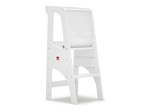 Mejore la Experiencia de Aprendizaje de su Hijo con la Torre de Aprendizaje Bianconiglio Kids® EVO: Regulable en Altura, Bordes Redondeados, Hecha a Mano en Italia. (Lavable Blanco, Kidsafe)