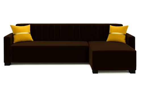 Image of SOCOZI Bulvaria 4 Seater RHS L Shape Sofa Set | Soft Velvet Suede Fabric | Modern Design | Plush Comfort Cushions for Living Room (Dark Brown)