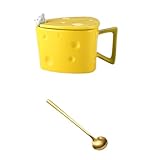 LOORGVEL Keramik Kaffeetasse mit Deckel und Goldlöffel Kreatives Vielseitiger Milch Kaffeehalter für Haushalt Stilvolles Geschenk für Familie und Freunde