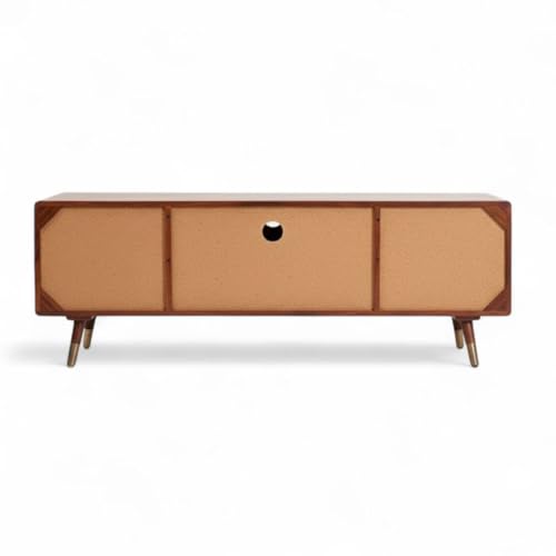 Image of MISAN Modern TV Table | Solid Sheesham Wood Sideboard TV Unit for Living Room, Bedroom, Office Furniture Stand | Wooden Free Standing Entertainment Unit Side Board Table with Storage (B-Hony)