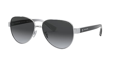 Coach HC7111 Sunglasses, Silver/Dark Grey Gradient Polarized, 57 mm2