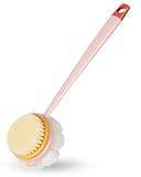 Sahasea Back Scrubber for Shower, Shower Brush for Body with Bristles and Loofah, Bath Brush Long Handle for Shower, Back Washer for Bath and Dry Brush, Body Shower Brush for Men Women Elderly Pink