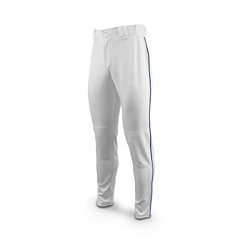 MARUCCI Adult EXCEL Double-Knit Piped Baseball Pant, White/Navy Blue, Adult Medium