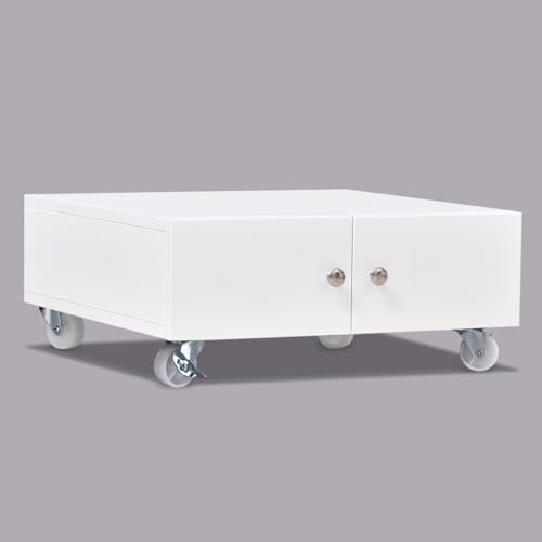 Printer Table for Home Office with Storage with Removable Shelves Rolling File Cabinet with Stainless Steel Handles Lateral Cabinet for Under Desk(White,60 * 60 * 26cm)