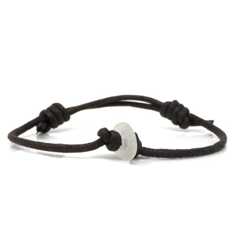 Faux Leather Bracelet with Single Piece of White Cornish Sea Glass - Made in Cornwall