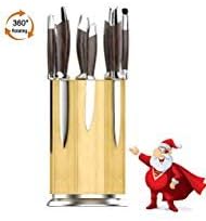 Knife Block,Bamboo Magnetic 360°Rotating Knife Block with Aluminum Alloy Base and Non-Slip Feet, Luxury Gift and Amazing Handicraft,Stable and Safe - Winner of Kitchen Test