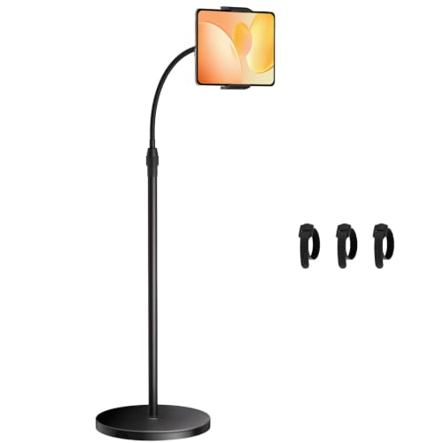 Tablet Floor Stand with Heavy Base Height Adjustable Gooseneck Tablet Holder for 4.7-13" Devices Compatible with iPad/Samsung Galaxy Tab/Kindle/Phones/Switch Overhead Bed Phone Stand with Cable Ties by Bedycoon - Used condition - US$50.59