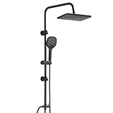 LLFFSSDG Columna de Ducha Fija con Grifo Monomando - Set de Ducha Lluvia Rectangular 29x19cm Negro - Kit Completo con Alcachofa de Mano y Panel de Lluvia - Acero Inoxidable y Latón