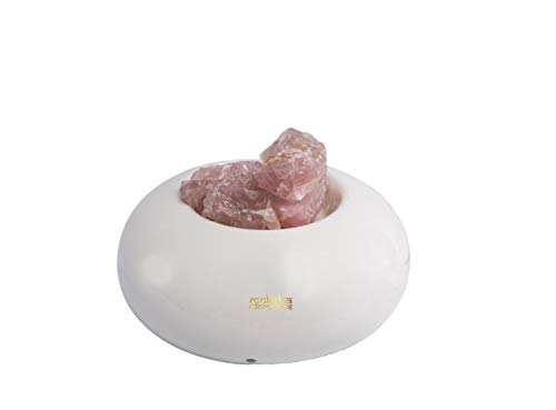 MOKSHA ELEMENTS Ceramic Electric Crystal Infused Waterless Aromatherapy Diffuser Burner/Wax Warmer/Candle/Essential Oils & Fragrance Oils/Spa/Home/Office/No Smoke (White Burner Rose Crystal)