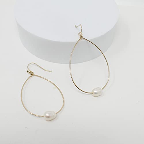 Pomina Lightweight Pearl Hoop Earrings, Gold Teardrop Pearl Dangle Drop Earrings For Women (Gold) #TOP2