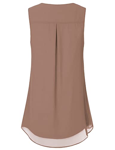 Timeson Womens Tunic Tops For Leggings,Sleeveless Blouses For Women Casual Work Junior Summer Flowy Chiffon Tanks Tops Office Wear Ladies Formal Blouse Long Shirts Rose Brown Large #TOP2