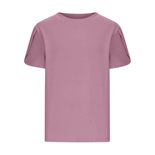 Girls' Summer T Shirts Petal Short Sleeve Cute Tops Solid Color Casual Cotton Tshirts3