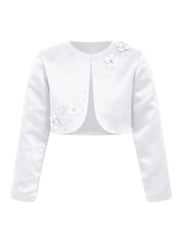 YiZYiF Kids Girls Long Sleeves Satin Bolero Shrug Flower Girl Dress Coat Jacket Party Cover up