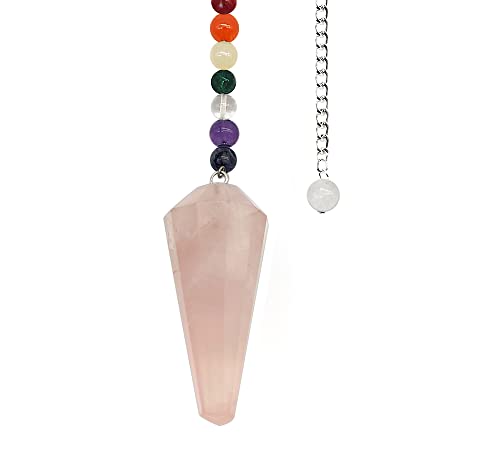 DOJA Barcelona | Pendulo Cuarzo Rosa | Pendulo Chakras con 7 Piedras Naturales Curativas + Piedra Cuarzo Natural | Colgante Pendulos Adivinacion, Pendulos Radiestesia, Meditacion, Equilibrio Reiki Cover