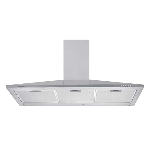 Cookology CH100SS Cooker Hood in Stainless Steel - 100cm Width - Eco LED Lights - Extractor Fan Kitchen Wall Mounted - A Energy - Includes UK Plug - Quiet Running - Air Recirculating
