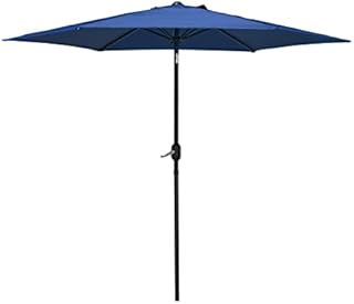 TUKAILAI 2M Round Garden Parasol Umbrella with Crank and Tilt Mechanism Sun Shade Canopy Sun Shade UV Protective Sunscreen Protection Water Resistant for Outdoor Patio Beach Pool Blue