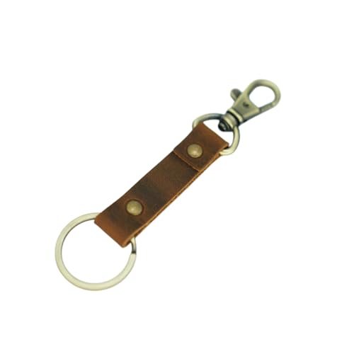 Image of JJNUSA Genuine Leather Keychain Walnut Leather Key Holder Mens Belt Key Chain Ring Fob