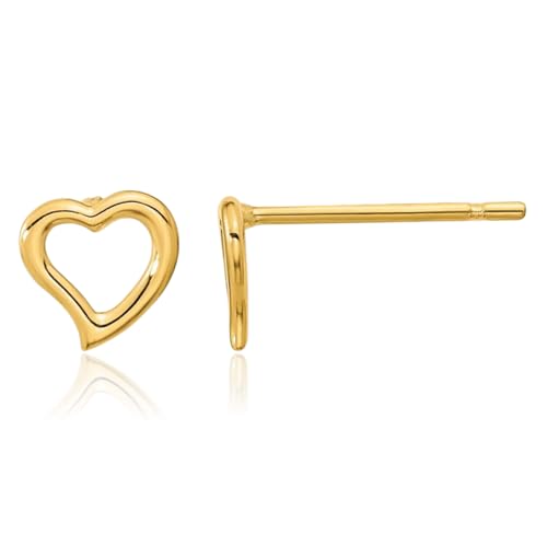 14K Solid Yellow Gold Double Heart Love Stud Earrings