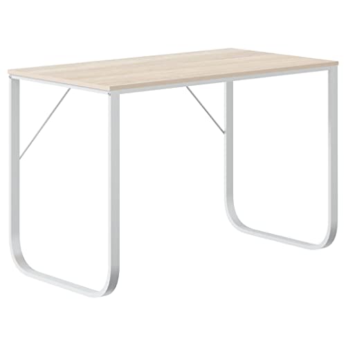 Image of vidaXL Computer Desk White and Oak 110x60x73 cm Engineered Wood