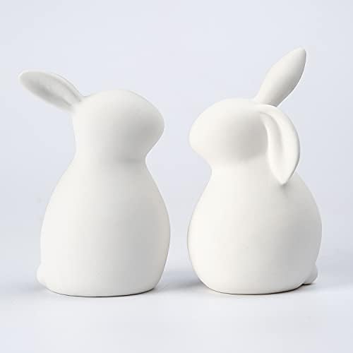 GOODSTART Ceramic White Rabbit, Christmas Decorations Rabbit, Thanksgiving Couple Rabbits, Porcelain Modern Art Home Decoration, Weddings Crafts Gift, a Set of 2, Easter Bunny Rabbits, Easter Decor