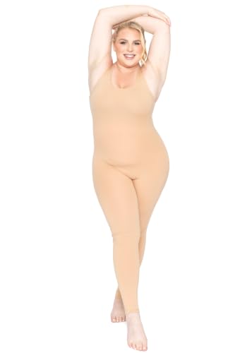 Image of STRETCH IS COMFORT Womens Plus Size Tank Unitard Athletic Rompers For Women | 95% cotton 5% spandex, round neckline, sleeveless straps, U-back, seamless front, one piece outfits for women, workout romper